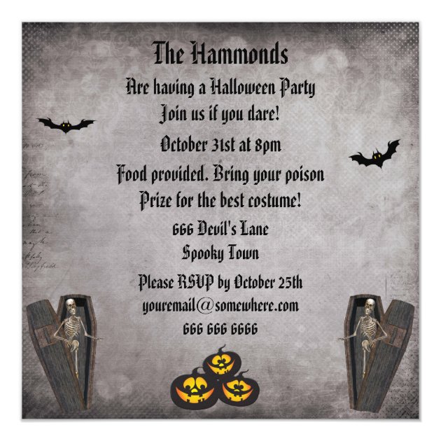 Happy Skeletons In Coffins Halloween Party Invitation