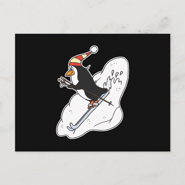 happy skiing penguin postcard (Front)