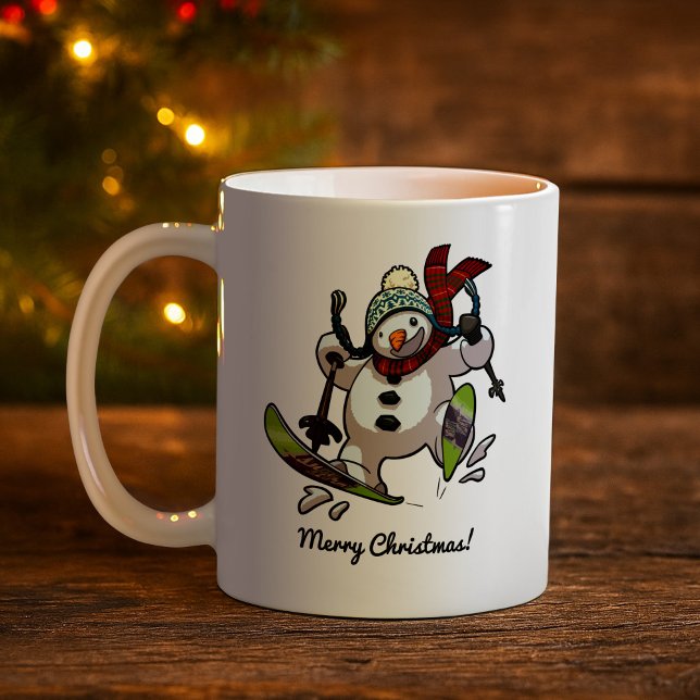 Happy Skiing Snowman Woolly Hat Christmas Cartoon Coffee Mug (Creator Uploaded)