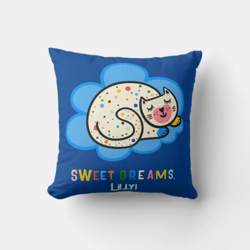 Happy sleepin cat with rainbow colour dots Pillow