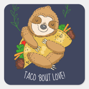 Happy Sloth and Taco Love Square Sticker