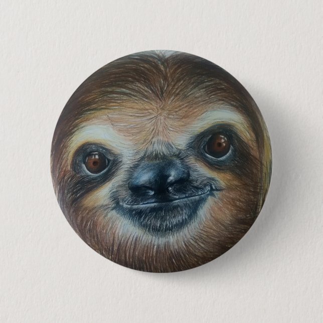 HAPPY SLOTH BADGE!sloths rainforest smile Button (Front)