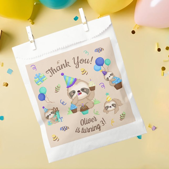 Happy Sloth Birthday Party Thank You Favor Bag (Creator Uploaded)