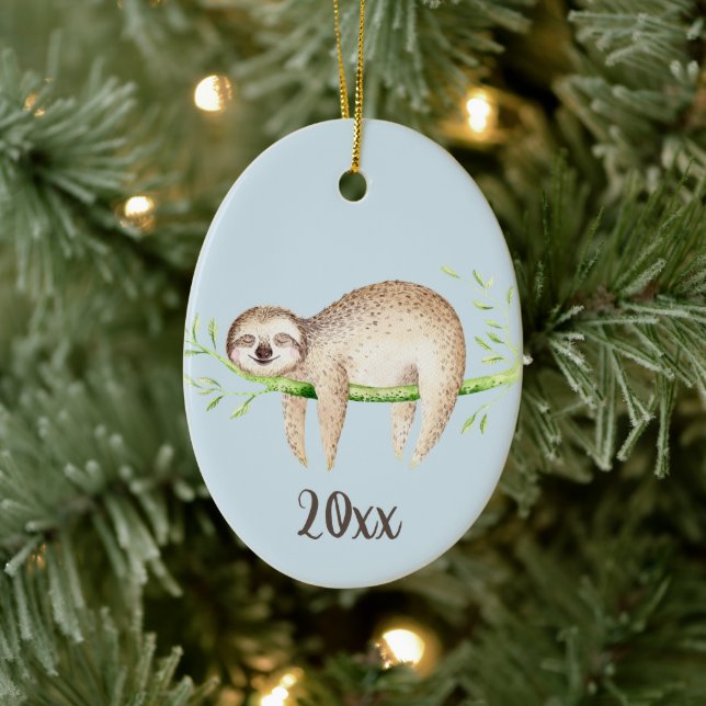 Happy Sloth Customizable Keepsake Ceramic Ornament (Tree)