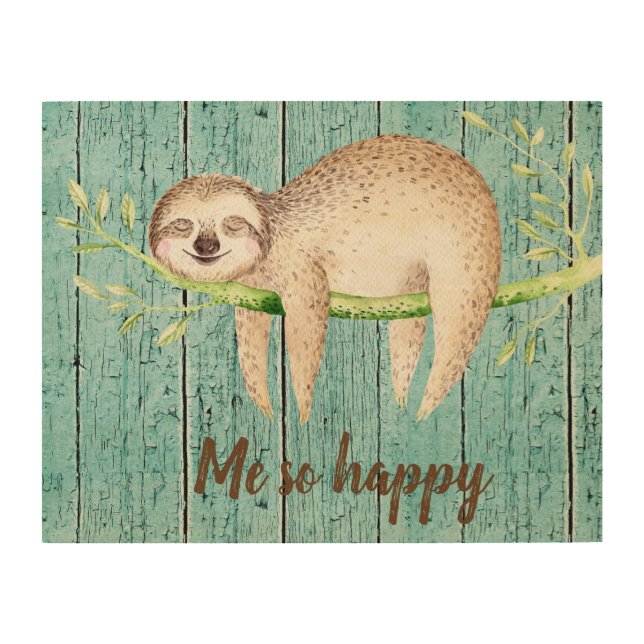 Happy Sloth Customizable Text Wood Wall Art (Front)