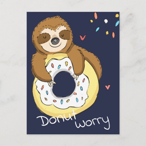 Happy Sloth Donut Worry Valentine Postcard