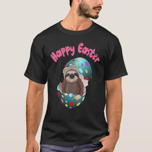 Happy Sloth Easter Egg Hunting Lazy Sloth T_Shirt