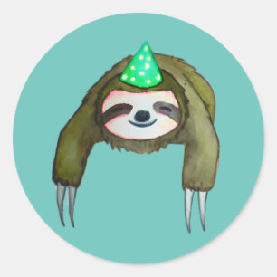 Happy Sloth in Birthday Hat Classic Round Sticker