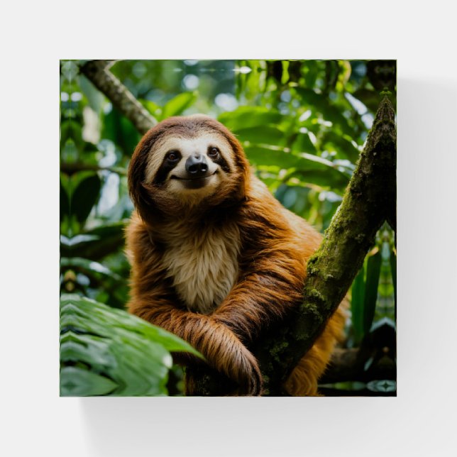 Happy Sloth in the Jungle Paperweight (Front)