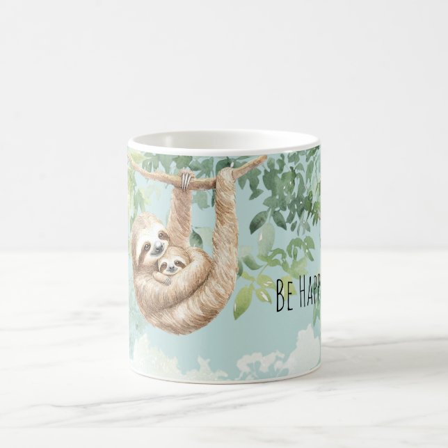 Happy Sloth Mom Baby Tree Coffee Mug (Center)