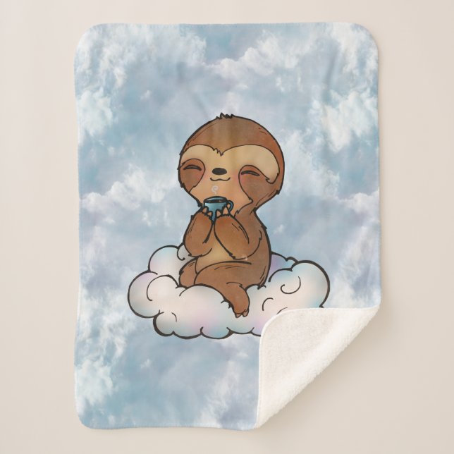Happy Sloth on a Cloud Sherpa Blanket (Front)