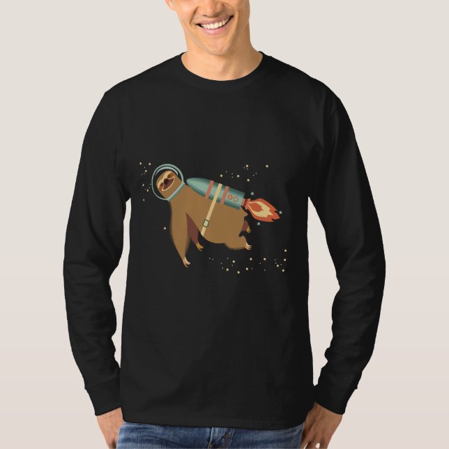 Happy Sloth Spaceman Rocket Jet Pack Fitted T-Shirt (Front)
