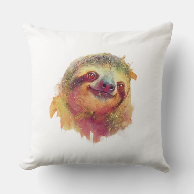 Happy Sloth Throw Pillow (Front)