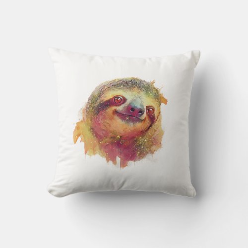 Happy Sloth Throw Pillow
