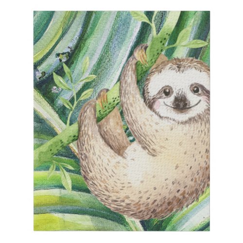 Happy Sloth Tropical Faux Canvas Print