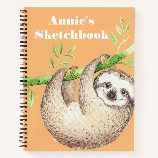 Happy Sloth Watercolor Personalized Sketch Notebook (Front)