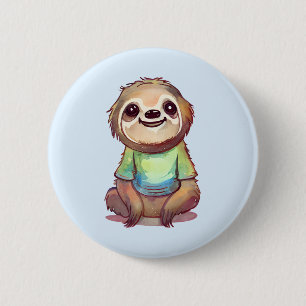 Happy Sloth Wearing a Shirt Cute Button