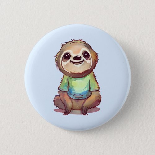 Happy Sloth Wearing a Shirt Cute Button
