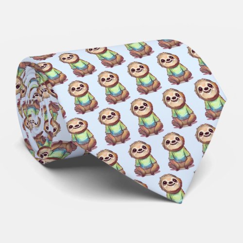 Happy Sloth Wearing a Shirt Cute Pattern Neck Tie