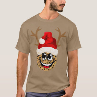 Happy Smile Face with Santa Reindeer Hat Christmas T-Shirt
