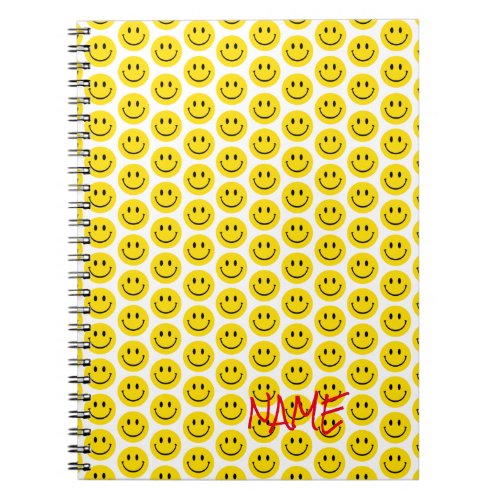 Happy Smile Face Yellow Black White Red Name Noteb Notebook