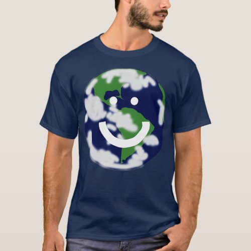 Happy Smiley Face Planet Earth T_Shirt