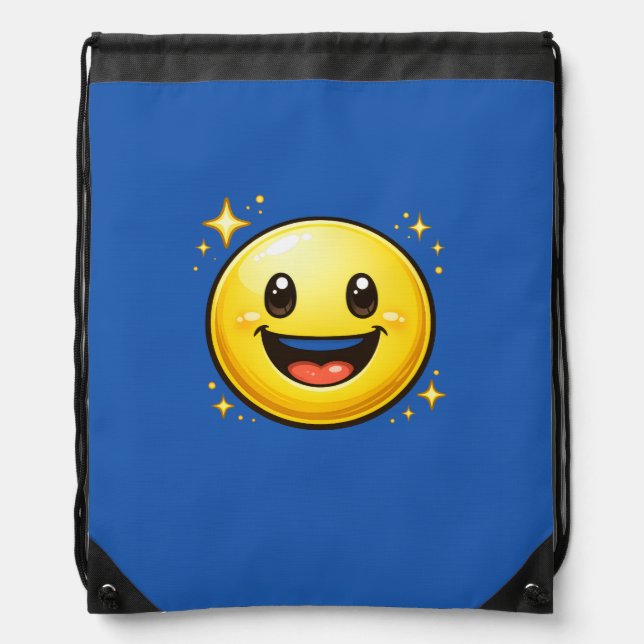 Happy Smiley Face with Sparkles Drawstring Bag (Front)