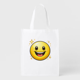 Happy Smiley Face with Sparkles Grocery Bag