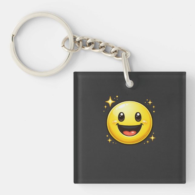 Happy Smiley Face with Sparkles Keychain (Front)
