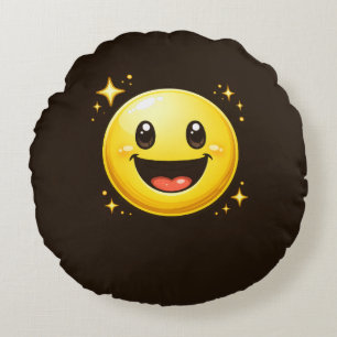 Happy Smiley Face with Sparkles Round Pillow