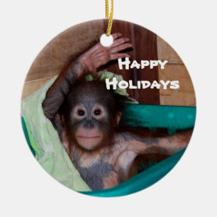 Happy Smiling Animal Baby Holiday Ceramic Ornament