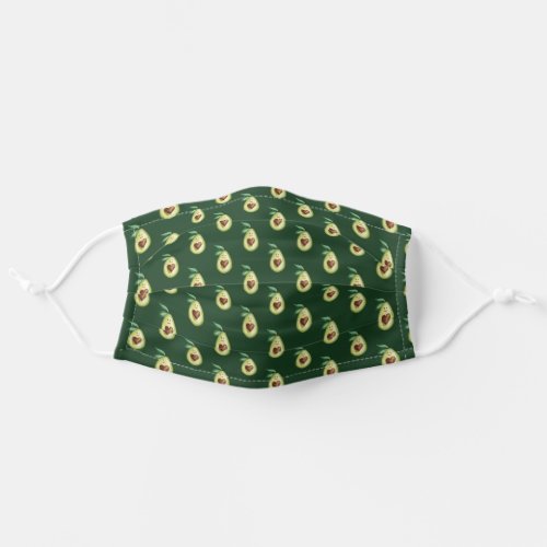 Happy Smiling Avocado Love Pattern Dark Green Adult Cloth Face Mask