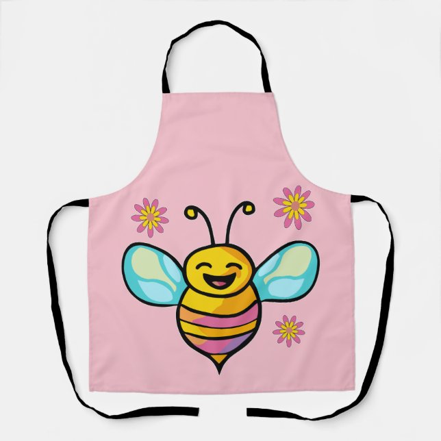 Happy smiling baby bee with flowers.  apron (Front)