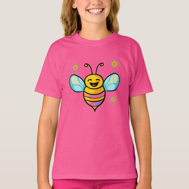 Happy smiling baby bee with flowers.  T-Shirt (Front)