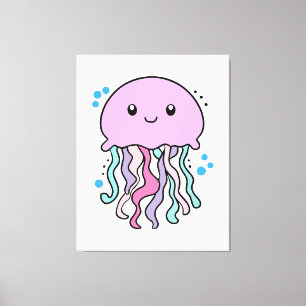 Happy smiling baby jellyfish with bubbles.  canvas print