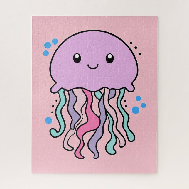 Happy smiling baby jellyfish with bubbles.  jigsaw puzzle (Vertical)