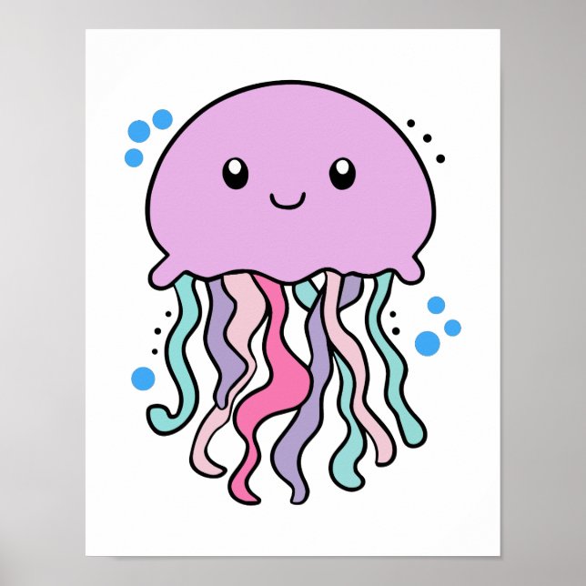 Happy smiling baby jellyfish with bubbles.  poster (Front)