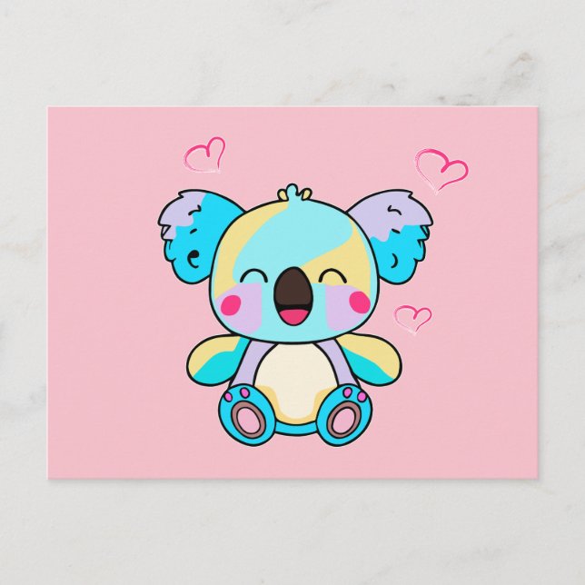 Happy smiling baby koala bear with love hearts.  postcard (Front)
