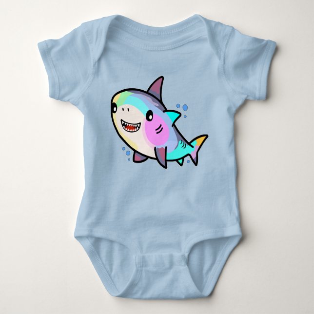 Happy smiling baby shark with bubbles.  baby bodysuit (Front)