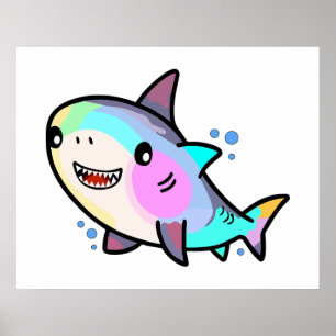 Happy smiling baby shark with bubbles. poster