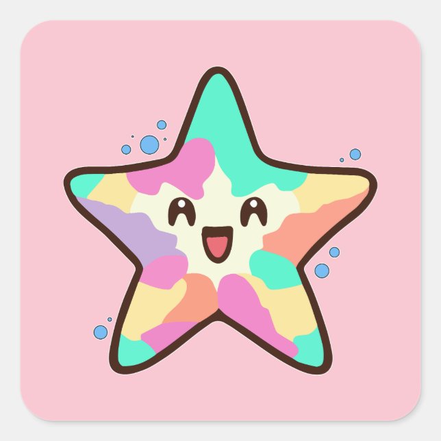 Happy smiling baby starfish with bubbles.  square sticker (Front)