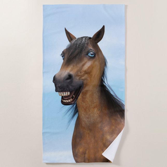 Happy Smiling Bay Horse Beach Towel (Front)