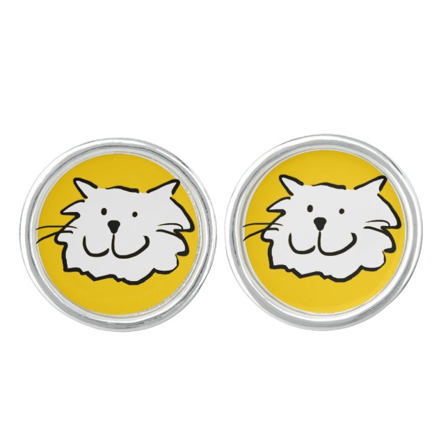 Happy Smiling Cat as a Fun Cartoon Illustration Cufflinks (Front)
