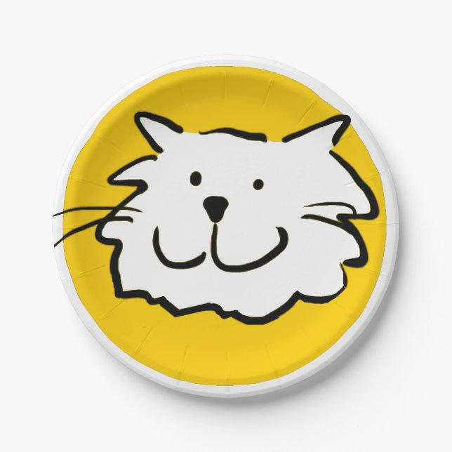 Happy Smiling Cat as a Fun Cartoon Illustration Paper Plates (Front)