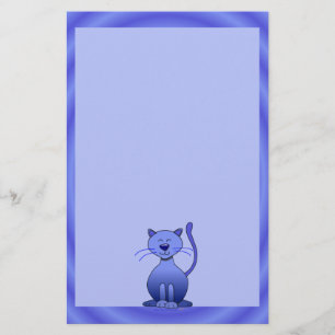 Happy Smiling Cat Blue Cute Kids Stationery Paper