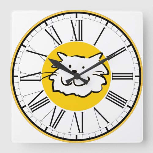 Happy Smiling Cat for Cat Lovers Square Wall Clock