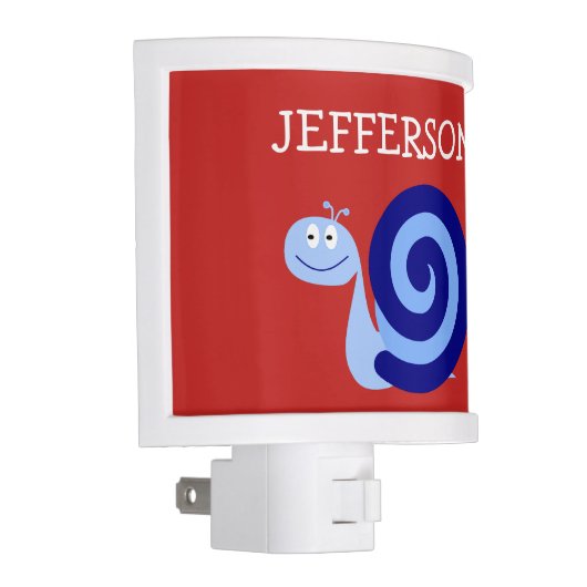 Happy, Smiling, Cute Blue Snail Character + Name Night Light (Right)