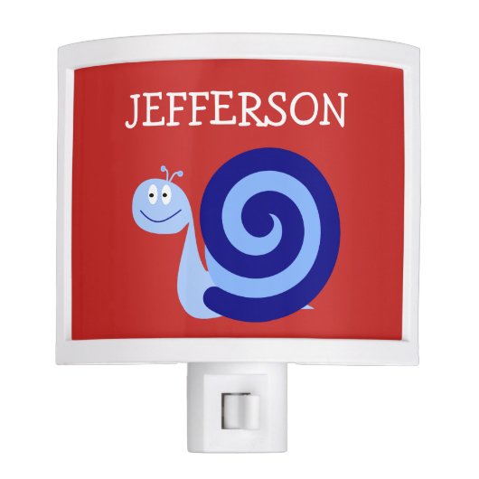 Happy, Smiling, Cute Blue Snail Character + Name Night Light (Front)