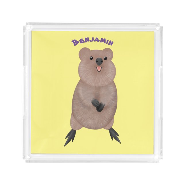 Happy smiling cute quokka cartoon design acrylic tray (Front)