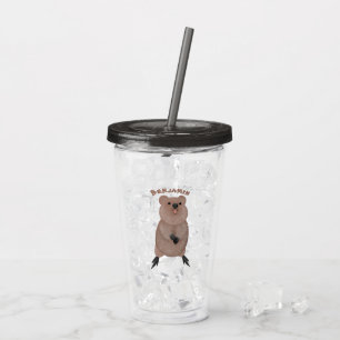 Happy smiling cute quokka cartoon design acrylic tumbler